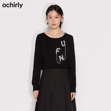 【百亿补贴官方直播】欧时力 羊毛针织毛衣秋冬仿钻钉珠字母商品大图