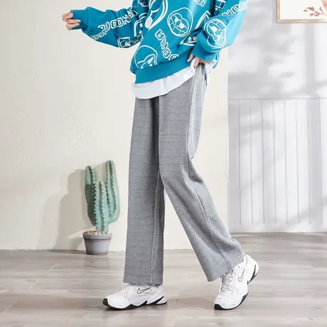 唐狮灯芯绒裤子女高腰阔腿春秋新款裤子宽松显瘦黑色休闲裤潮图片