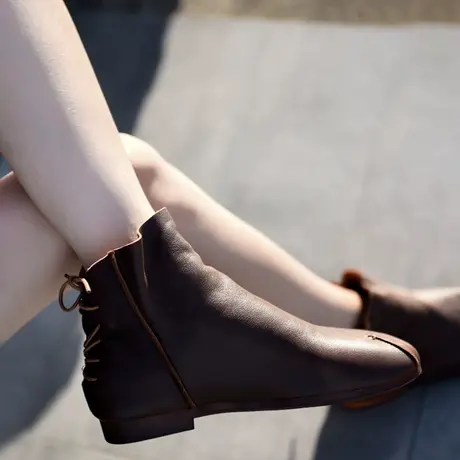 Artmu阿木原创软底真皮短靴绑带平底女靴子新款舒适百搭踝靴图片