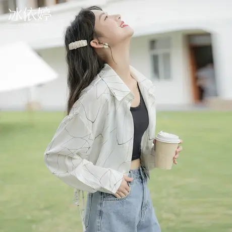 夏季薄款小外套女宽松设计感小众高腰短款防晒衬衫系带空调衫上衣图片