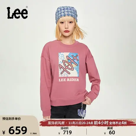 Lee商场同款23秋冬新品101+舒适版粉色印花女卫衣潮LWT006641204图片