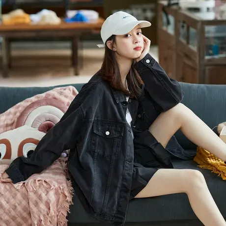 唐狮牛仔外套女春秋新款女装短款宽松百搭牛仔衣韩版休闲潮酷上衣图片