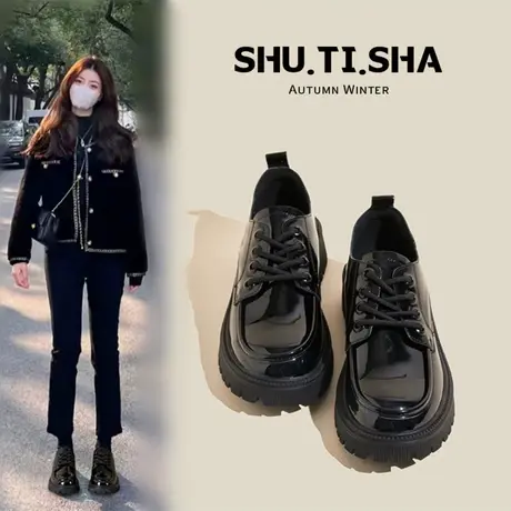 小皮鞋女英伦风单鞋2023年新款秋季爆款百搭厚底乐福鞋黑色女鞋子商品大图