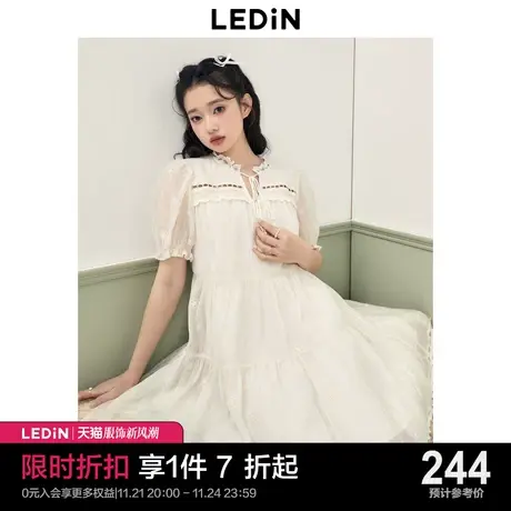 乐町甜美显瘦娃娃裙23年夏季新款法式蕾丝连衣裙女宽松印花连衣裙商品大图