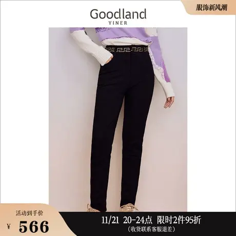 [聚暖白鹅绒]Goodland美地女装2023冬季保暖织带羽绒休闲裤商品大图