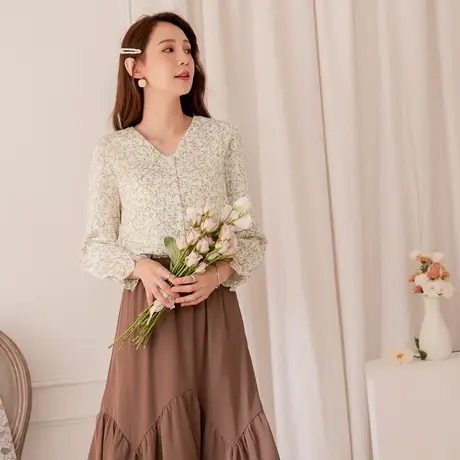 桔熊春秋季韩版浪漫碎花双层娃娃领衬衫长袖上衣女大码AB16504图片