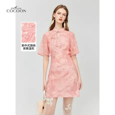 MISSCOCOON新中式旗袍连衣裙女24春季新款绣花蕾丝裙图片