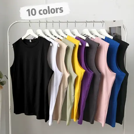 夏季新款男士圆领健身运动背心帅气宽松坎肩纯色情侣T恤潮流薄款t商品大图