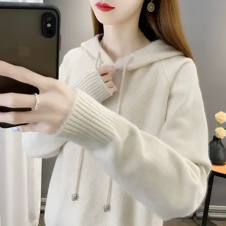 连帽衫针织衫女士百搭2023秋装新款韩版宽松纯色套头毛衣长袖上衣图片