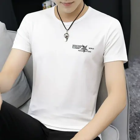 莫代尔白色t恤短袖男2024夏季新款印花冰丝半袖上衣服男简约百搭商品大图