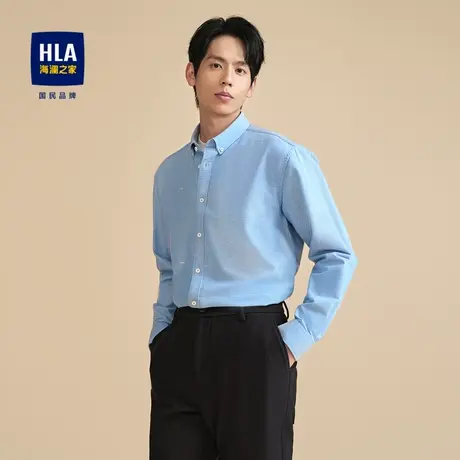 HLA/海澜之家花纹长袖衬衫23秋冬扣领尖领纯棉保暖休闲衬衣男商品大图
