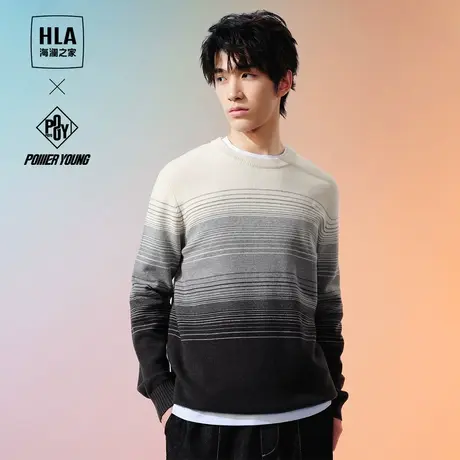 HLA/海澜之家POWER YOUNG长袖针织衫23年秋新款渐变圆领套头衫男商品大图