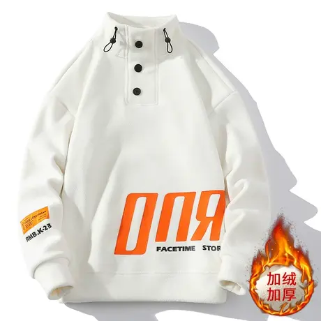 羊羔绒半高领卫衣男秋冬季加绒加厚青少年高中初中学生大童上衣服商品大图