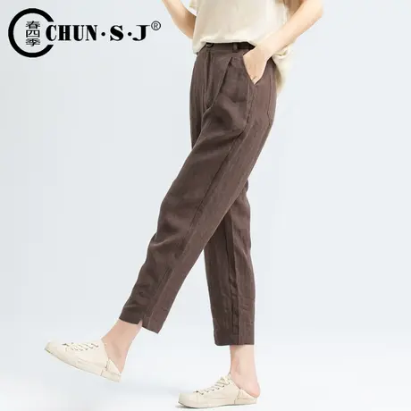 咖啡色裤子棉麻裤女小个子九分裤宽松亚麻女裤夏季薄款休闲八分裤商品大图