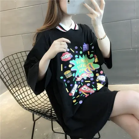 中长款假两件短袖T恤女2023夏季新款韩版怪味bf慵懒风半袖体恤潮图片