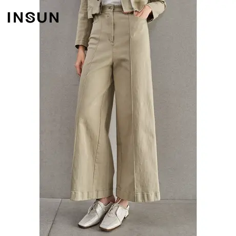 INSUN恩裳春季棉质垂感阔腿直筒西裤商品大图