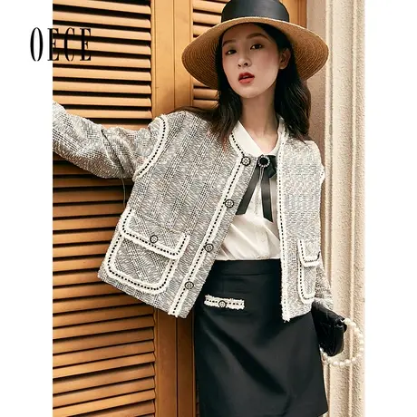 Oece复古小香风外套冬装新款女优雅气质呢外套商品大图