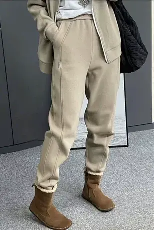 欧货哈伦裤女2023秋冬季新款高腰显瘦加绒加厚萝卜裤时尚百搭卫裤商品大图