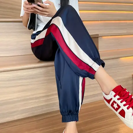 冰丝运动裤女春秋季薄款2023年新款高腰宽松休闲醋酸缎面灯笼卫裤商品大图