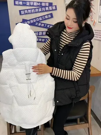 2023秋冬季新款宽松菱形格羽绒棉马甲外套女时尚立领坎肩马夹背心商品大图