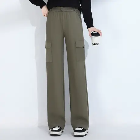 2023秋季新款松紧腰工装裤宽松休闲裤韩版显瘦阔腿裤高腰直筒长裤商品大图