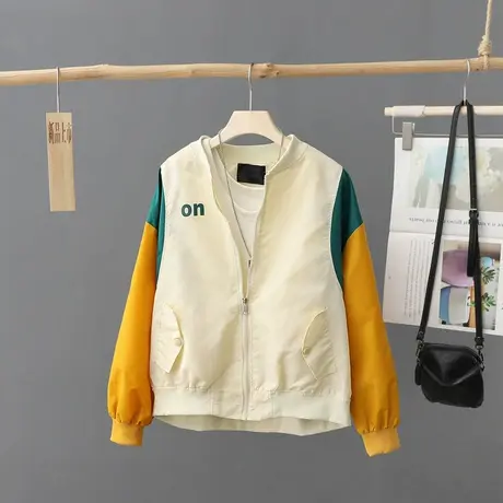 秋装新款韩版拼色休闲少女短外套学生春秋洋气夹克上衣撞色棒球服图片