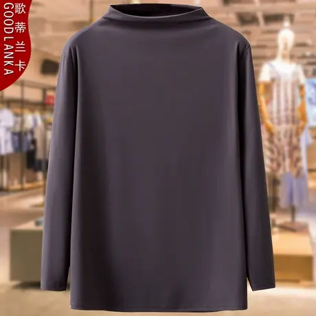 加肥加大码妈妈秋装半高领打底衫上衣200斤宽松时尚内搭长袖T恤女商品大图
