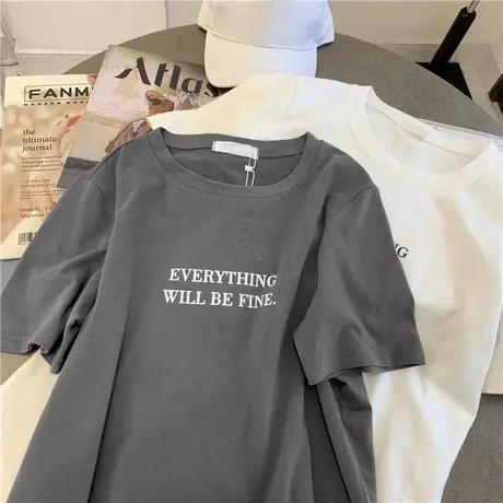 闺蜜装夏季短袖t恤女宽松韩版学生半袖体恤港风简约休闲上衣潮ins商品大图