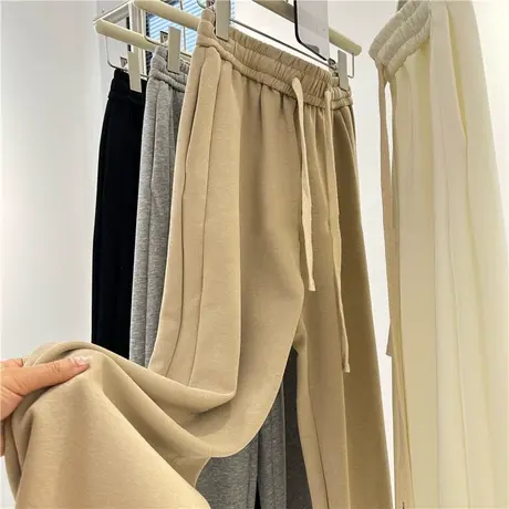 高腰抽绳休闲阔腿裤女百搭韩版宽松显瘦秋冬加绒加厚运动裤原宿风商品大图