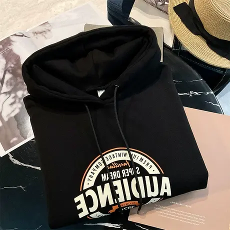 美式连帽oversize宽松显瘦黑色卫衣女ins潮牌秋冬加绒款大码外套商品大图
