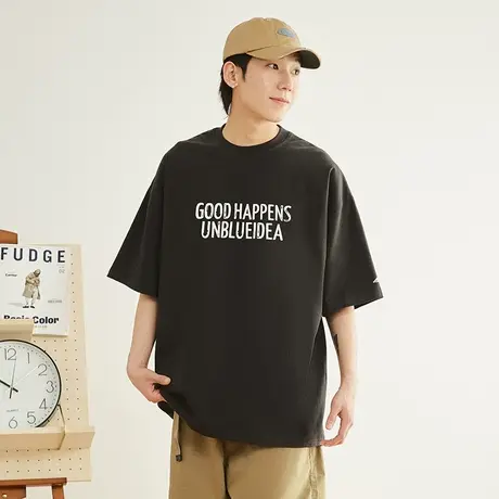 字母印花纯棉T恤男短袖重磅男士衣服男款宽松男生青少年大版体恤图片