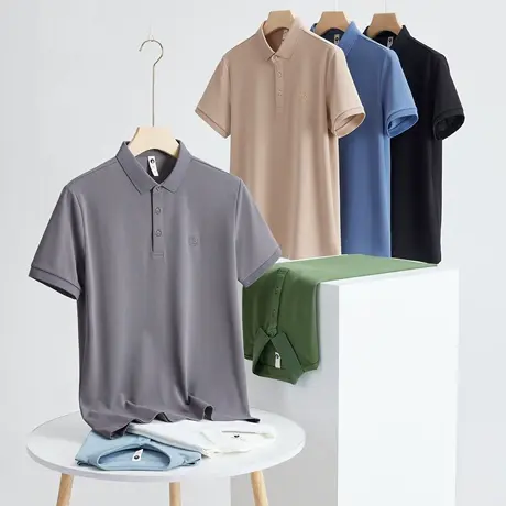 简约刺绣冰丝POLO衫男2023新款夏季潮流体恤高端休闲男士短袖t恤商品大图