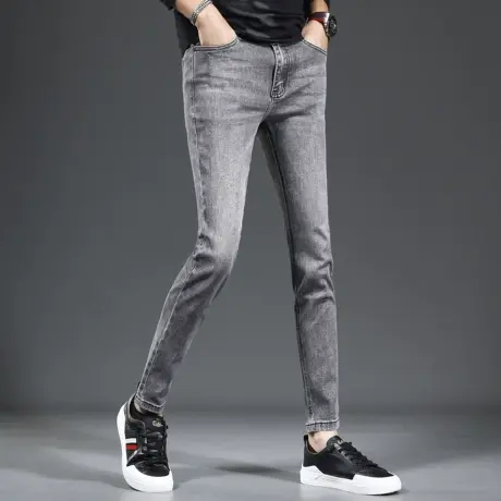 九分牛仔裤男秋季2023新款烟灰色弹力修身小脚男士时尚潮流9分裤商品大图