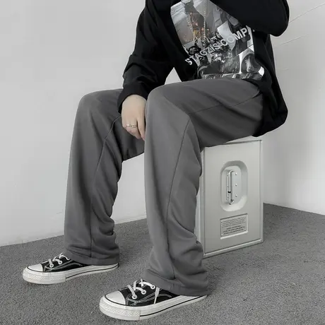 裤子男秋冬款显瘦加绒加厚直筒休闲裤美式vibe宽松运动裤男卫裤潮商品大图