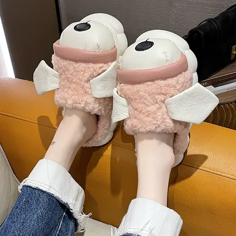 踩屎感棉拖鞋女秋冬季保暖厚底情侣室内居家可爱沙皮狗毛绒拖鞋男商品大图