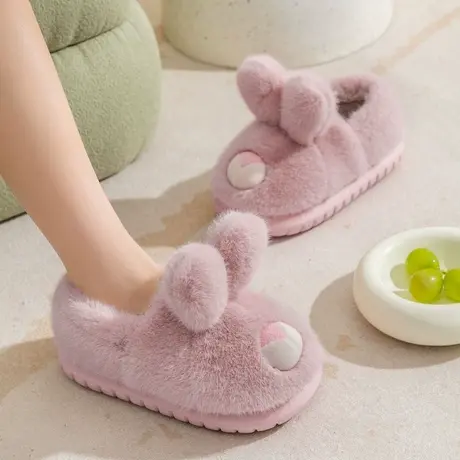 2024秋冬季新款可爱小熊女款棉拖鞋室内家居厚底防滑保暖包跟棉鞋商品大图