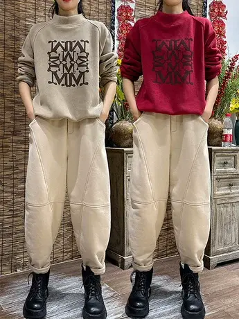 加厚加绒2023秋冬季新款圆领套头卫衣女韩版宽松时尚百搭卫衣长袖商品大图