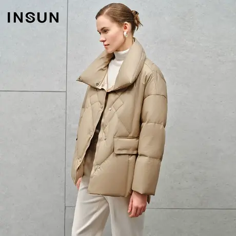 INSUN恩裳线上专选冬季短款立领鹅绒绵羊皮羽绒服商品大图