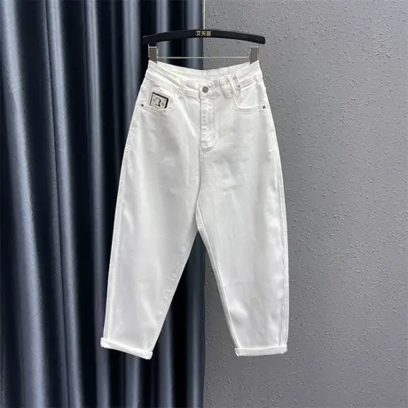 欧货白色简约休闲牛仔老爹裤女24春季新款高腰宽松显瘦百搭哈伦裤商品大图