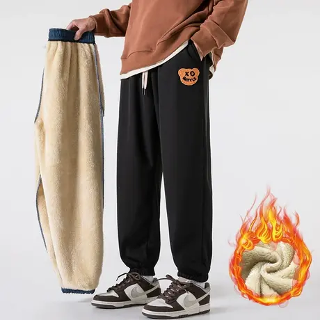 秋冬款男士加厚防风加绒裤2024新款卫裤冬季外穿加棉休闲裤子运动图片