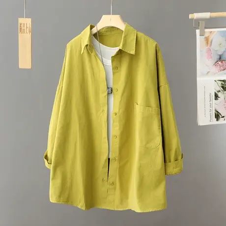 休闲慵懒风宽松春秋衬衫女外套大码秋冬新款百搭上衣韩版工装衬衣图片