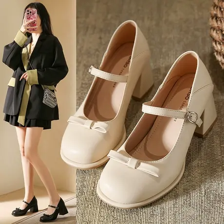 法式玛丽珍女鞋温柔配裙子单鞋粗跟高跟鞋女2024春新款小皮鞋女款图片