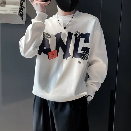 设计感印花字母卫衣男春季时尚潮牌ins休闲痞帅长袖T恤衫男装上衣商品大图