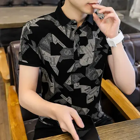 纯棉短袖t恤男士潮流2023新款白色上衣服夏季男装翻领POLO衫半袖商品大图