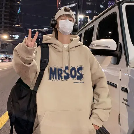 纯棉美式卫衣男春秋季2024新款连帽宽松春装外套青少年男生帽衫潮图片