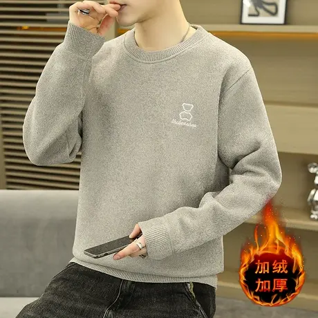 男士圆领毛衣雪尼尔加绒加厚针织衫个性男装宽松青少年学生毛线衣商品大图