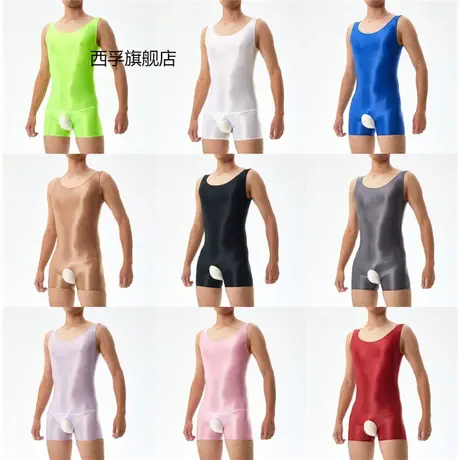 高弹大码透明油亮光泽丝滑紧身衣开裆免脱性感情趣透视7151K商品大图