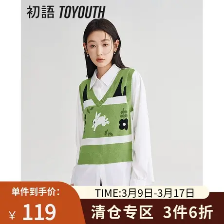 TOYOUTH初语衬衫女2023春季新款假两件遮肉显瘦懒人上衣商品大图