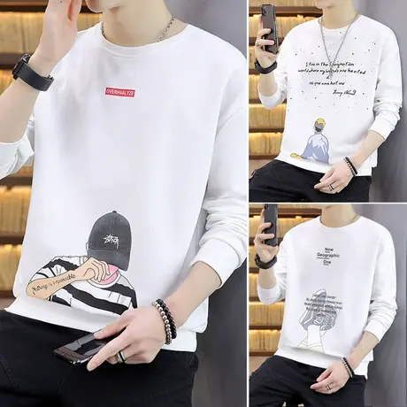 长袖t恤男圆领印花潮流宽松卫衣青年学生春秋装百搭秋衣打底上衣商品大图