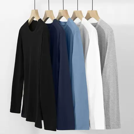 2023新款纯棉t恤男长袖纯色圆领上衣服秋季潮流宽松内搭打底衫男商品大图